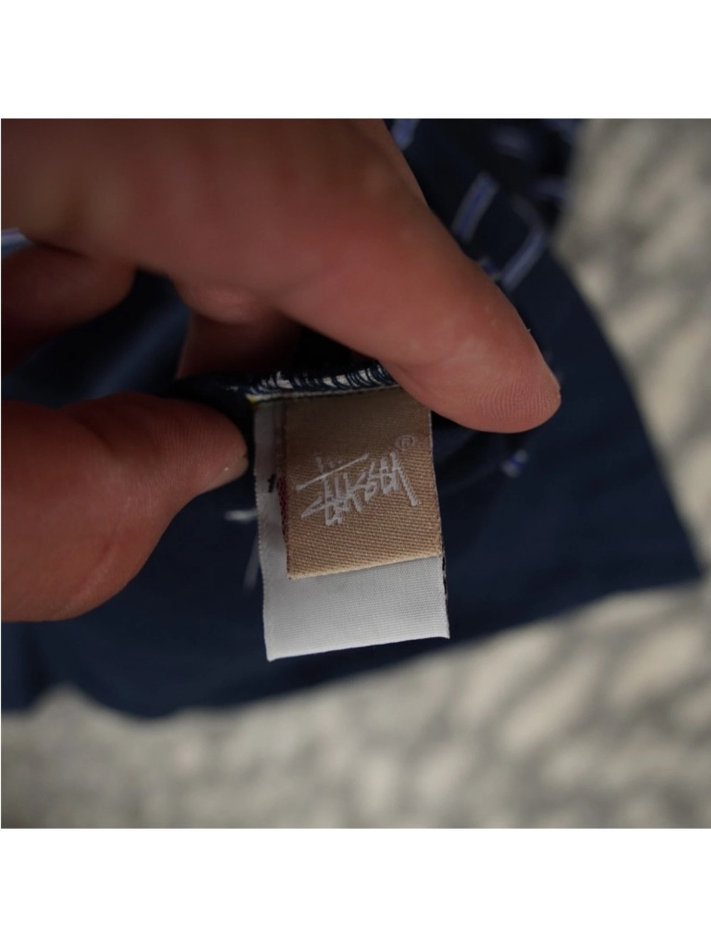 Stussy Short Sleeve Button Up Shirt Mens X-Large Navy Blue Striped Logo Street - Picture 10 of 13